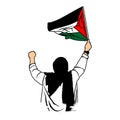 moslem woman bring flag palestine backside vector