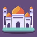 Vector flat Muslim Mosque on dark blue background. Flat with shadow architectural object.