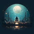 mosque adorned with lights and decorations during an Eid night Royalty Free Stock Photo