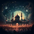 mosque adorned with lights and decorations during an Eid night Royalty Free Stock Photo