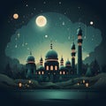 mosque adorned with lights and decorations during an Eid night Royalty Free Stock Photo