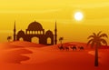 Mosque Arabic Desert Muslim Eid Mubarak Islamic Culture Illustration Royalty Free Stock Photo