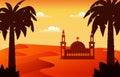 Mosque Arabic Desert Muslim Eid Mubarak Islamic Culture Illustration Royalty Free Stock Photo
