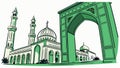 Mosque Arch Perspective Green Vector Art, vector design Generative AI Royalty Free Stock Photo