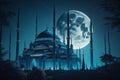 Mosque on the background of the full moon. Generative AI Royalty Free Stock Photo