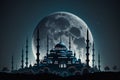 Mosque on the background of the full moon. Generative AI Royalty Free Stock Photo