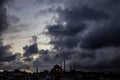 Mosque background photo. Suleymaniye Mosque with cloudy sky at dusk. Royalty Free Stock Photo