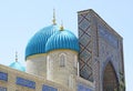 Mosque with beautiful turquoise domes on minarets.