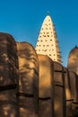 Mosque of Bobo-Dioulasso building exterior at sunset, landmark of Burkina Faso, West Africa