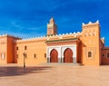 Mosque buildings in the central square, Zagora, Morocco. Copy space for text