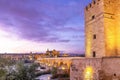 Mosque-Cathedral and the Roman Bridge with Callahora Tower Torre de la Calahorra at sunset in Cordoba, Andalusia, Spain Royalty Free Stock Photo