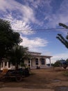 Mosque in cloudly day with sea and skies