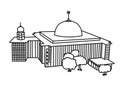 Mosque coloring page for kids. The illustration of mosque. Istiqlal Mosque.