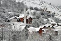Mosque covered with snow in village Krushevo, near Prizren, Shar Mountain Royalty Free Stock Photo