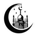 Ramadan mosque and crescent moon hand drawn