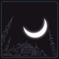 Mosque and crescent moon. Islamic or ramadan concept.