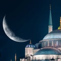 Mosque and crescent moon. Ramadan or laylat al-qadr or islamic concept image.
