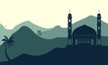 Mosque in the desert hills illustration vector design