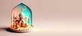 Mosque Digital 3D Illustration for Eid Ramadan Islmic Celebration Background with Copy Space Royalty Free Stock Photo
