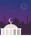 Mosque dome night sky crescent and stars islam