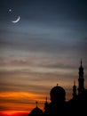 Mosque Dome ramadan Grand Uae with Crescent Moon Star Abstract Sunset Royalty Free Stock Photo