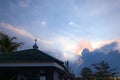 A mosque with dramatic sunset sky background. Idhul adha , copy space Royalty Free Stock Photo