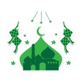 mosque eid al fitr logo illustration design ketupat vector