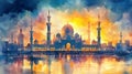 mosque, eid mobarak theme, watercolor Royalty Free Stock Photo