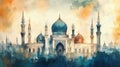 mosque, eid mobarak theme, watercolor Royalty Free Stock Photo
