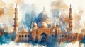 mosque, eid mobarak theme, watercolor Royalty Free Stock Photo