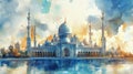 mosque, eid mobarak theme, watercolor Royalty Free Stock Photo