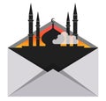 Mosque in envelope, concept travel Royalty Free Stock Photo