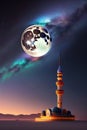A mosque with a full moon in the background Generative AI Royalty Free Stock Photo