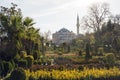 A mosque and a garden in Istanbul, Turkey Royalty Free Stock Photo