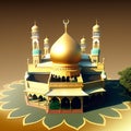 Mosque with golden domes in the garden. Generative AI Royalty Free Stock Photo