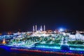 Mosque `Heart of Chechnya` against the backdrop of the night city of Grozny Royalty Free Stock Photo