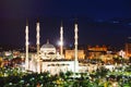 Mosque `Heart of Chechnya` against the backdrop of the night city of Grozny Royalty Free Stock Photo