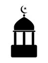 Mosque Icon with Crescent and Star. Black and white pictogram depicting simple Islamic mosque place of worship. EPS Vector