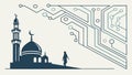 Mosque on Circuit Board: Digital Faith and Connectivity, vector design Generative AI Royalty Free Stock Photo