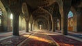 Mosque Interior with Warm Tones and Golden Hues