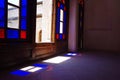 red and blue windows in the sunshine