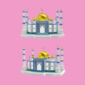 Mosque isolated on pink background, ramadan kareem, mawlid, iftar, isra miraj, eid al fitr adha, muharram decoration, 3D rendering Royalty Free Stock Photo