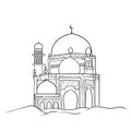 Mosque located in the middle of the desert in hand drawn for ramadan template design Royalty Free Stock Photo