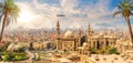 Mosque-Madrasa of Sultan Hassan behind the palm trees, Cairo, Egypt