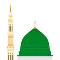 Mosque or masjid Al Nabawi minaret and green dome in Madinah