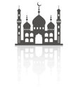 Mosque with minarets on skyline. Islamic architecture silhouette. Istanbul cityscape with reflection isolated on white