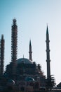 Mosque minarets under repair in Edirne.