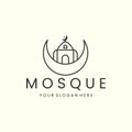mosque and moon linear style logo icon template design. moslem ,islam, ramadan,vector illustration