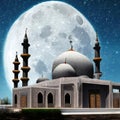 Mosque with a moon in night