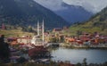Mosque on the mountain lake Uzungol, Trabzon, Turkey. Royalty Free Stock Photo